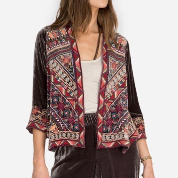 Johnny Was Sweaters - Johnny Was Aztec Embroidered Velvet Bolero